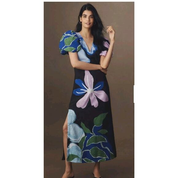 Anthropologie Dresses & Skirts - Anthropologie Dress Puff-Sleeve A-Line Maxi Dress Gorgeous Floral Sz Small
